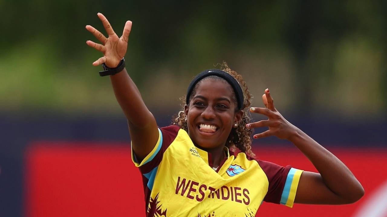 Selena Ross celebrates the wicket of Manudi Nanayakkara, Sri Lanka vs West Indies, Women's Under-19 T20 World Cup 2025, Kuala Lumpur, January 21, 2025