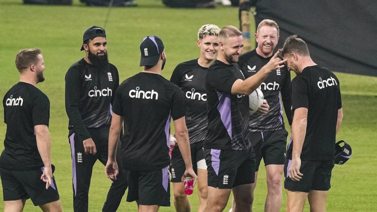Liam Livingstone jokes around with Jos Buttler in training, Kolkata, January 20, 2024