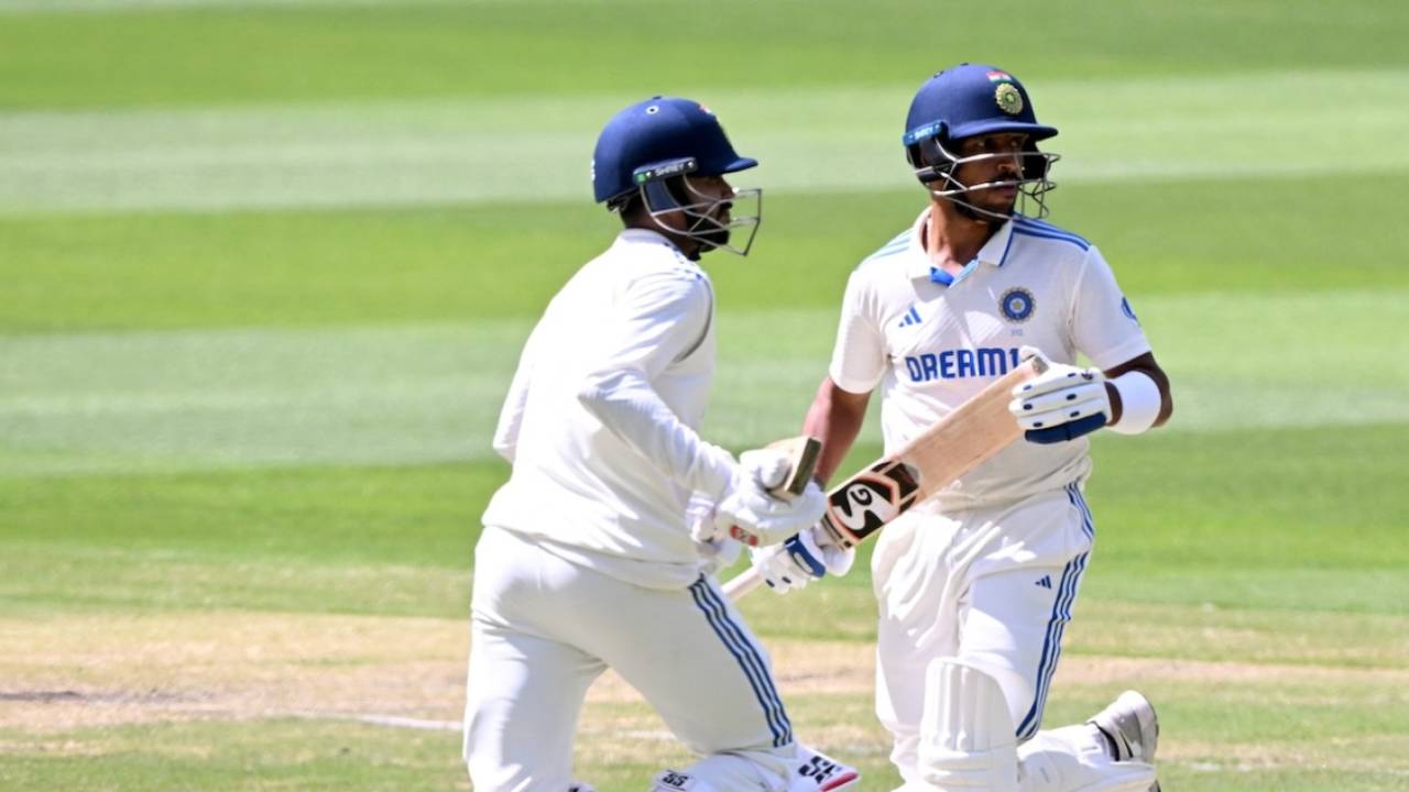 Nitish Kumar Reddy (left) and Dhruv Jurel take a run, Australia A vs India A, day three, MCG, November 9, 2024