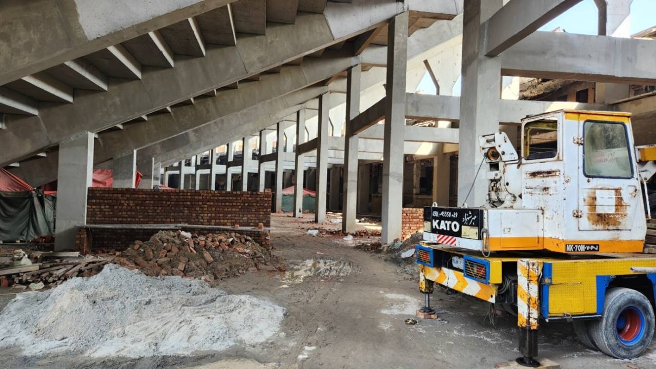 The Imran Khan enclosure at Gaddafi Stadium is being renovated ahead of the Champions Trophy, Lahore, January 23, 2025
