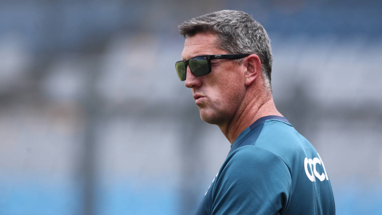 Jon Lewis, England Women's head coach, looks on at training, Wankhede Stadium, December 7, 2023