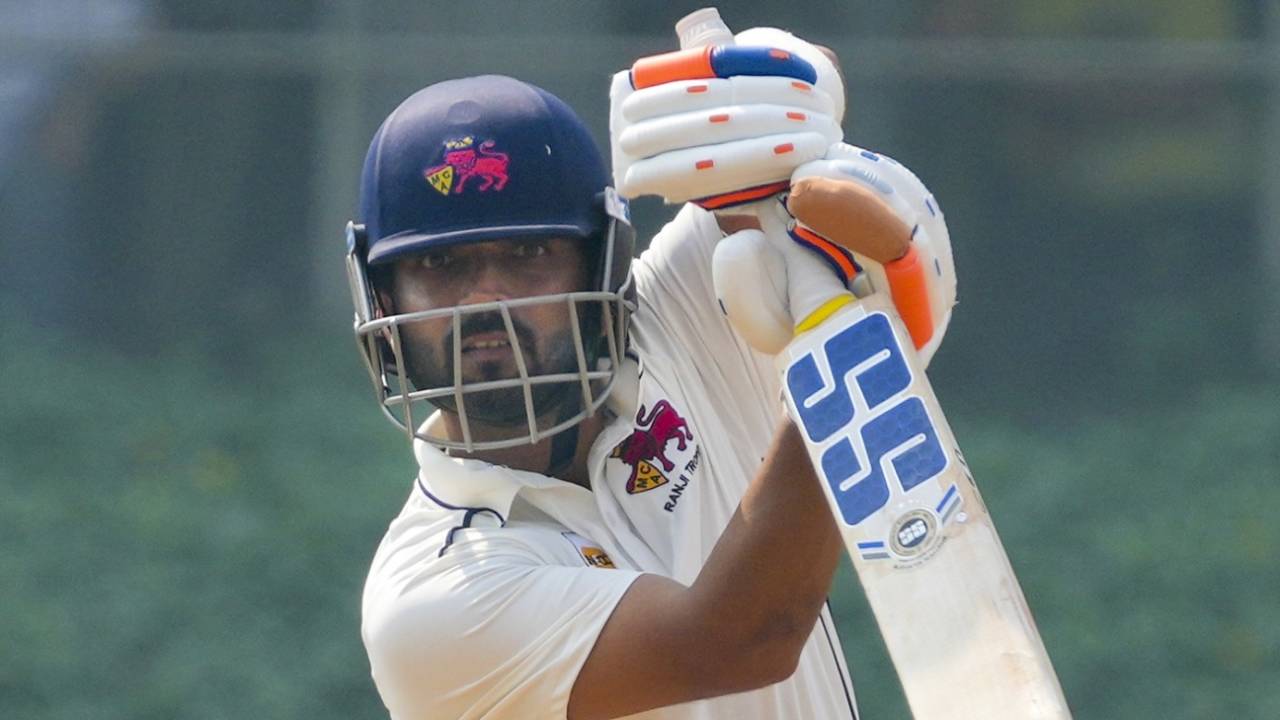 Ajinkya Rahane presents the full face of the bat, Mumbai vs Jammu and Kashmir, Sharad Pawar Cricket Academy, day 2, Ranji Trophy, January 24, 2025