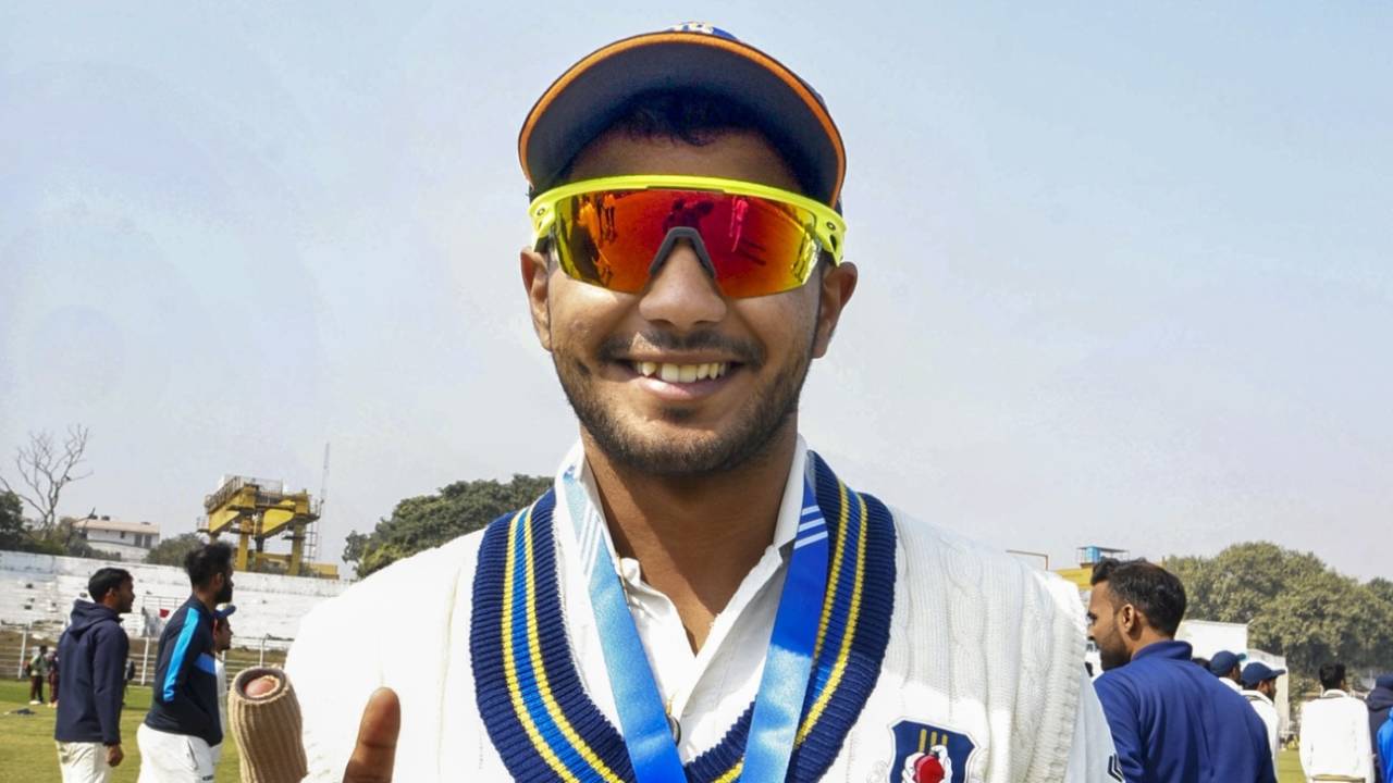 Aryan Juyal poses with the Player-of-the-Match medal, Bihar vs Uttar Pradesh, Ranji Trophy, 4th day, Patna, January 26, 2025