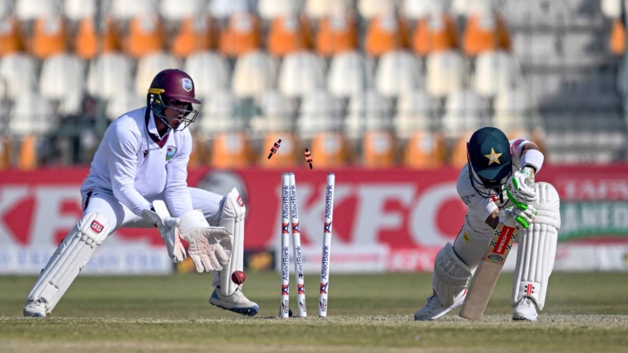 Mohammad Rizwan was bowled by Jomel Warrican, Pakistan vs West Indies, 2nd Test, 3rd day, Multan, January 27, 2025