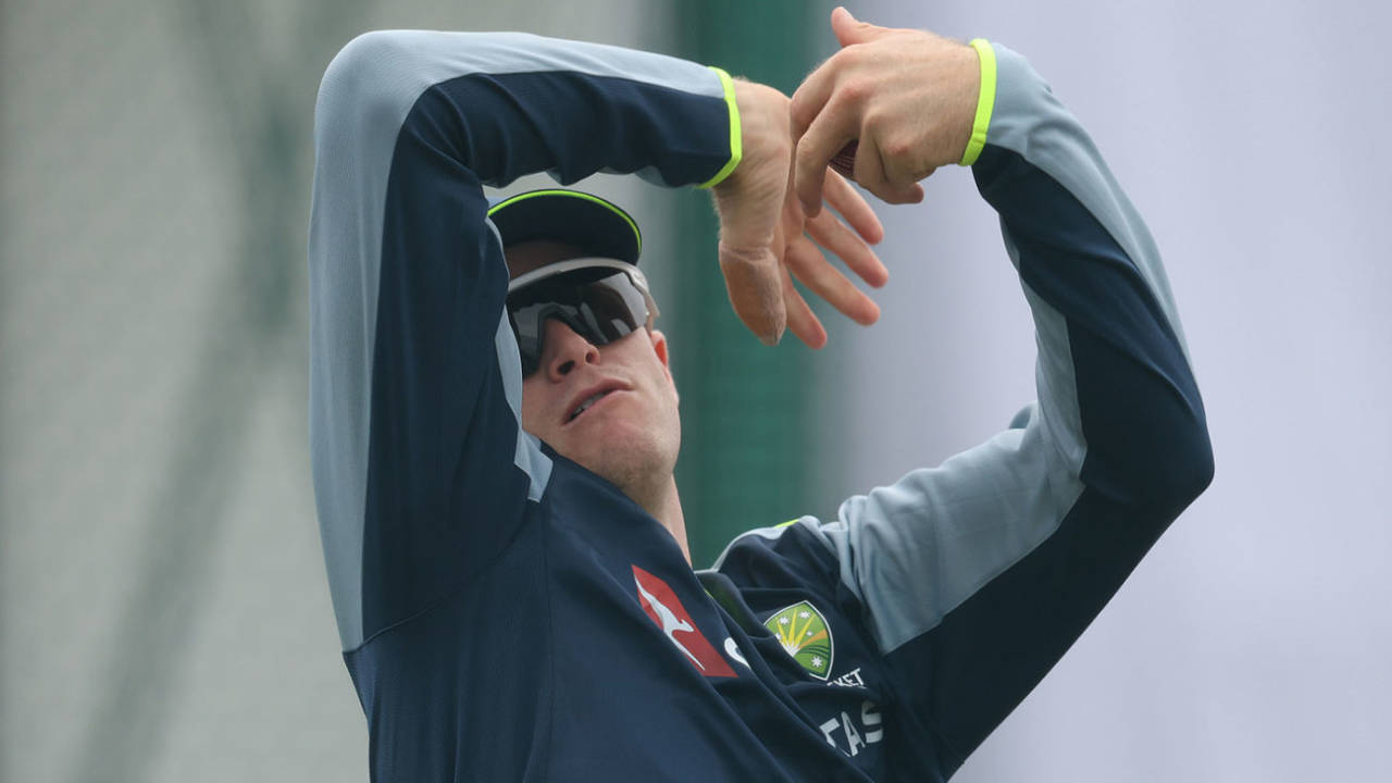 Matt Kuhnemann goes through his work at training, Galle, January 27, 2025