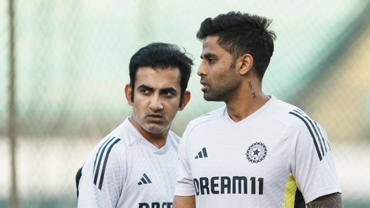 Head coach Gautam Gambhir and captain Suryakumar Yadav keep a close eye on India's training session, Rajkot, January 27, 2025