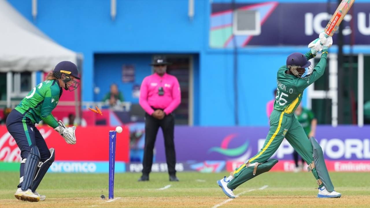 Omosigho Eguakun swung and missed, Nigeria vs Ireland, Women's Under-19 T20 World Cup, Super Six, Group 2, Bangi, January 29, 2025