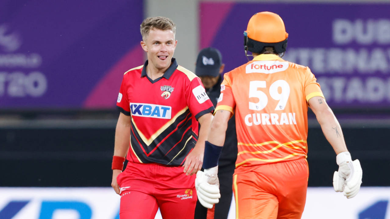The Currans, Sam and Tom, were in some form, picking up a three-for and hitting an unbeaten fifty respectively, Gulf Giants vs Desert Vipers, ILT20, Dubai, January 29, 2025