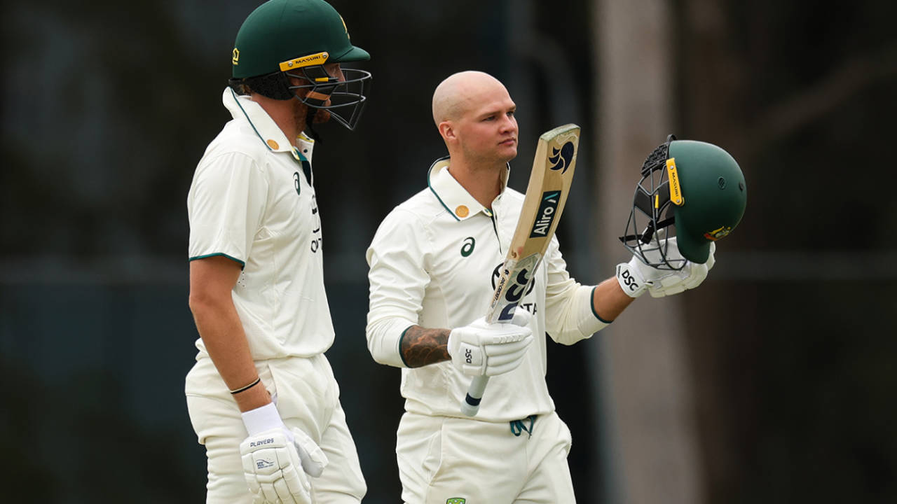 Josh Philippe acknowledges his hundred, Australia A vs England Lions, Only unofficial Test, Sydney, January 31, 2025