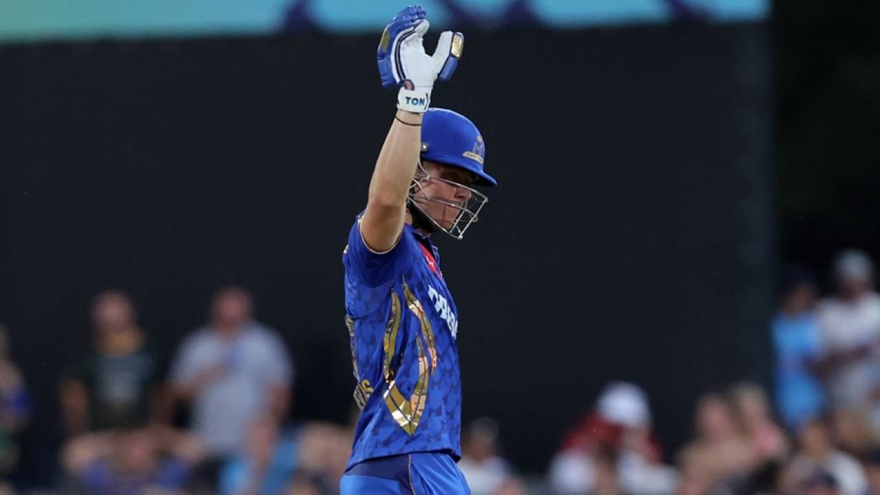 Dewald Brevis celebrates his half-century, MI Cape Town vs Pretoria Capitals, SA20, January 31, 2025
