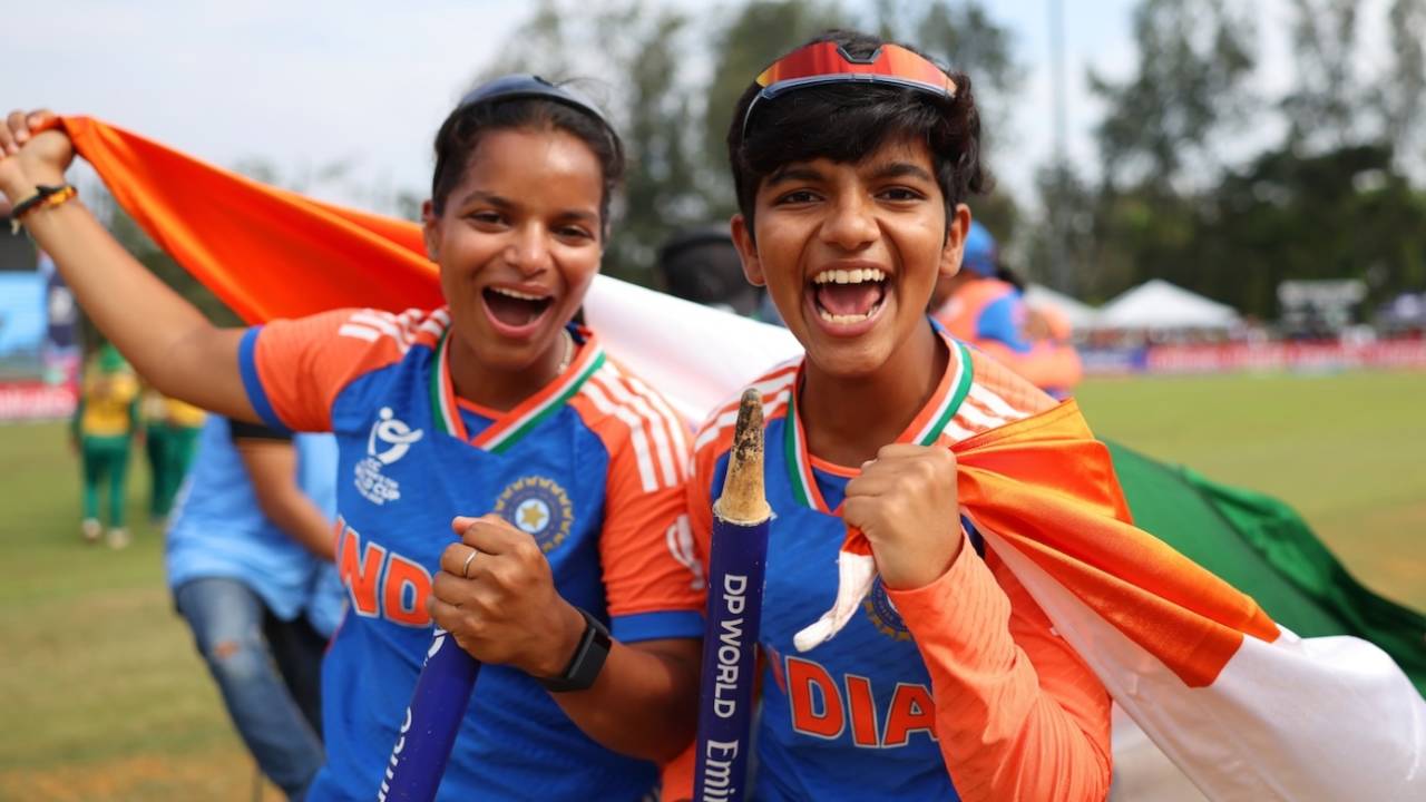 Drithi Kesari and Bhavika Ahire are all smiles after India's win, India vs South Africa, Under-19 Women's T20 World Cup final, Kuala Lumpur, February 2, 2025