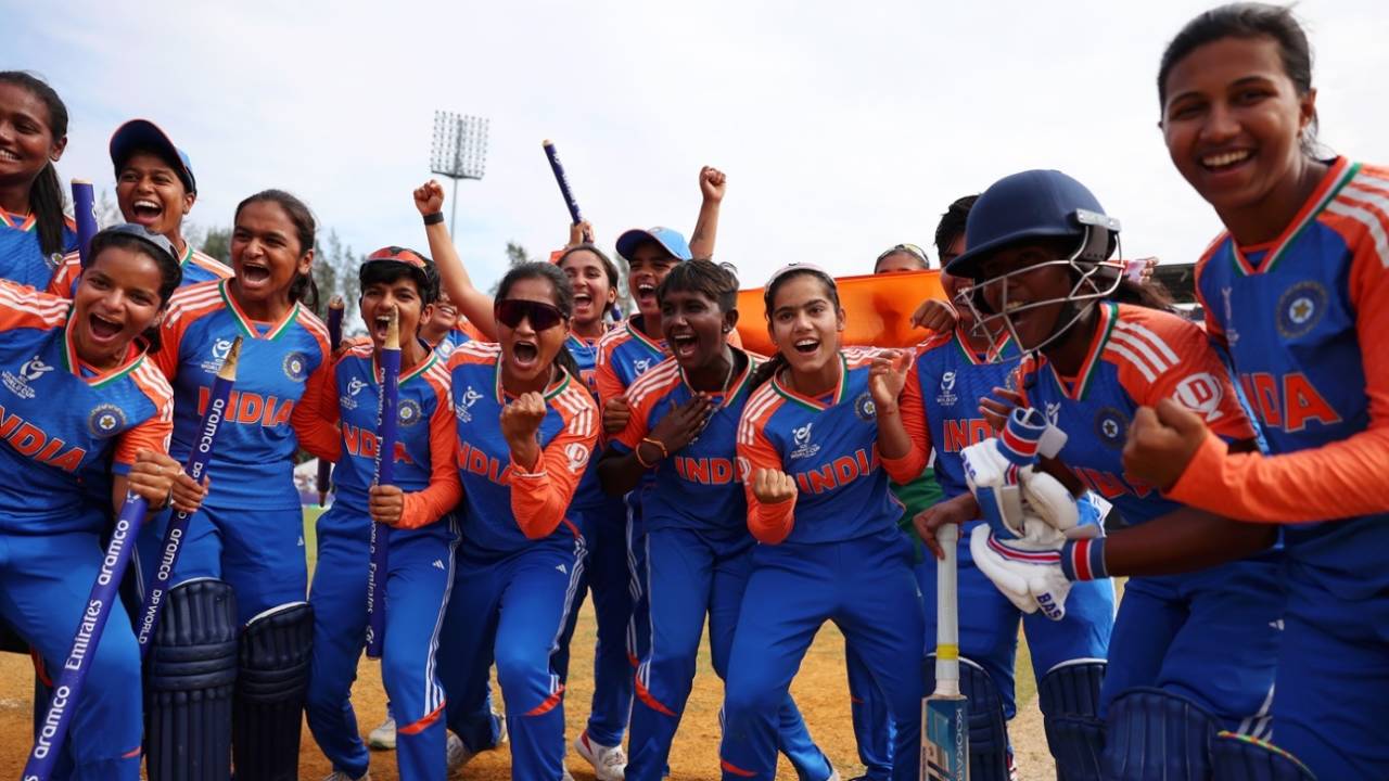 The India Under-19 players celebrate after becoming world champions, India vs South Africa, Under-19 Women's T20 World Cup final, Kuala Lumpur, February 2, 2025