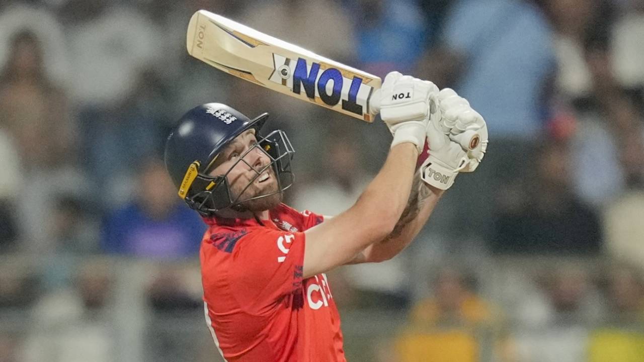 Phil Salt launches the ball over the leg side, India vs England, 5th T20I, Wankhede Stadium, Mumbai, February 2, 2025