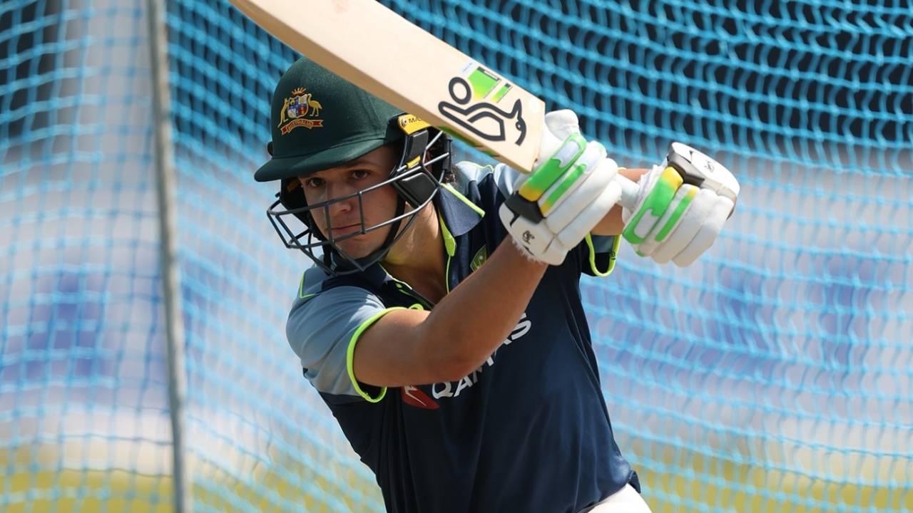 Sam Konstas drives one in the nets, Australia vs Sri Lanka, Galle, February 4, 2025