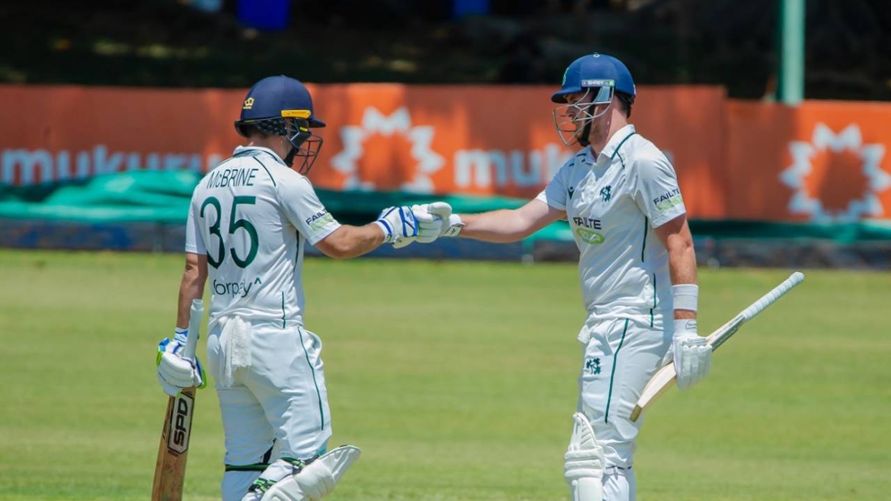 Andy McBrine and Mark Adair put on a 127-run stand to lift Ireland, Zimbabwe vs Ireland, Only Test, Day 1, Bulawayo, February 6, 2025