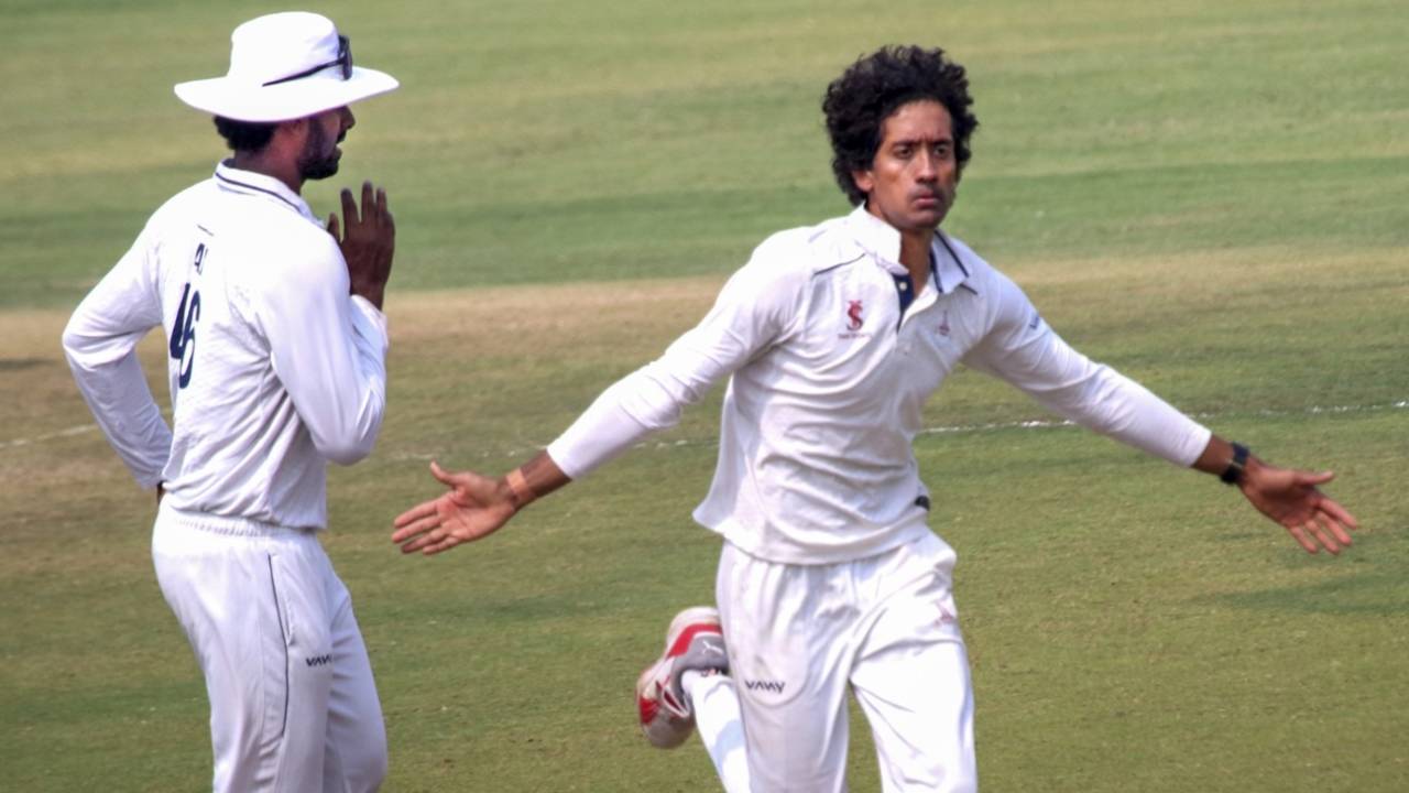 R Sai Kishore wheels away after taking a wicket, Vidarbha vs Tamil Nadu, 2nd quarter-final, Nagpur, 3rd, Ranji Trophy 2024-25, February 10, 2025