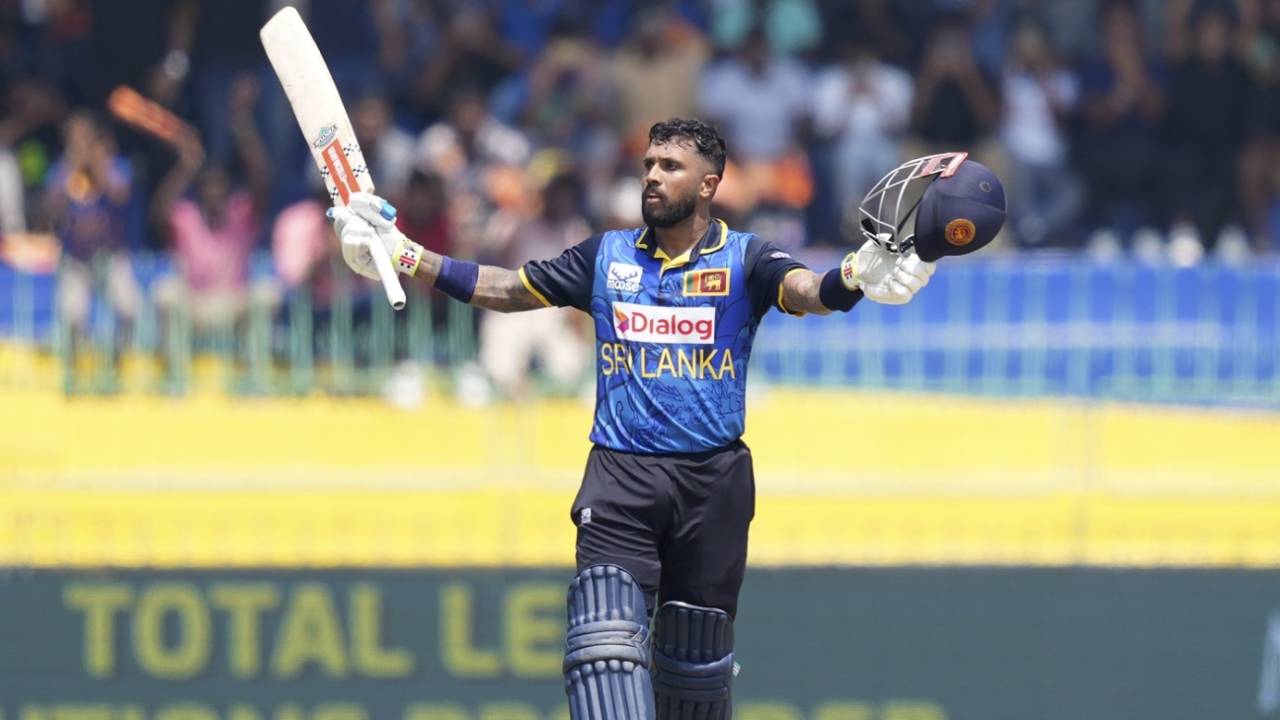 Kusal Mendis celebrates his fifth ODI century, Sri Lanka vs Australia, 2nd ODI, Colombo, February 14, 2025