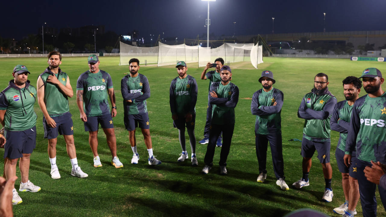 Pakistan get together for a chat at a training session, Karachi, February 16, 2025