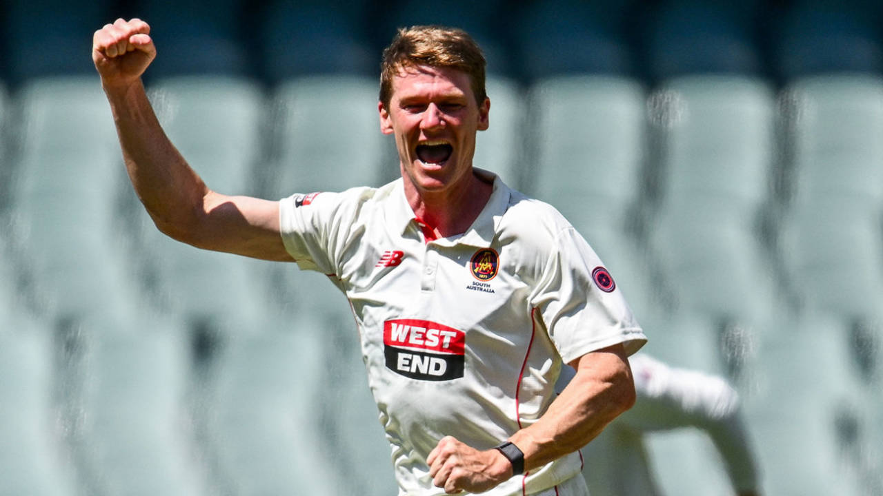Brendan Doggett took 6 for 40 to bowl South Australia back into the game, South Australia vs Tasmania, Sheffield Shield, Adelaide Oval, February 18, 2025