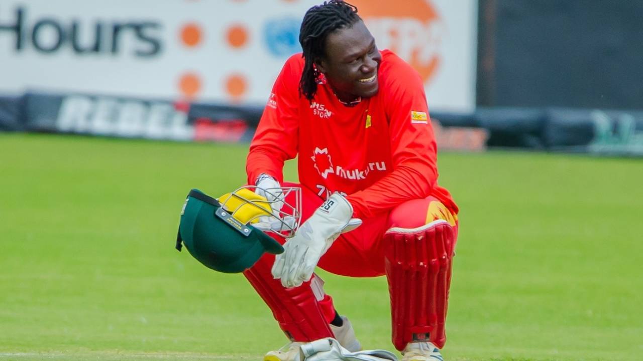 Tadiwanashe Marumani sports a smile during a break, Zimbabwe vs Ireland, 3rd ODI, Harare, February 18, 2025