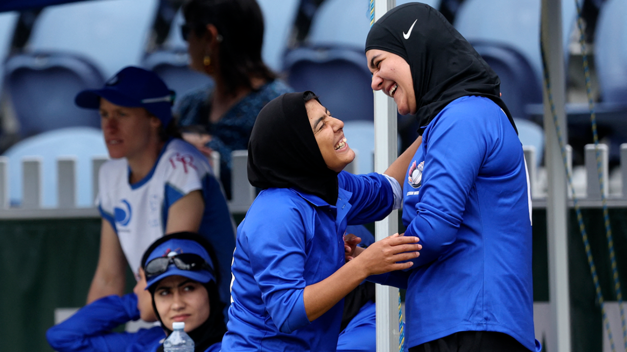 Afghanistan Women's players share a laug, Afghanistan Women's XI and Cricket Without Borders XI, Melbourne, January 30, 2025
