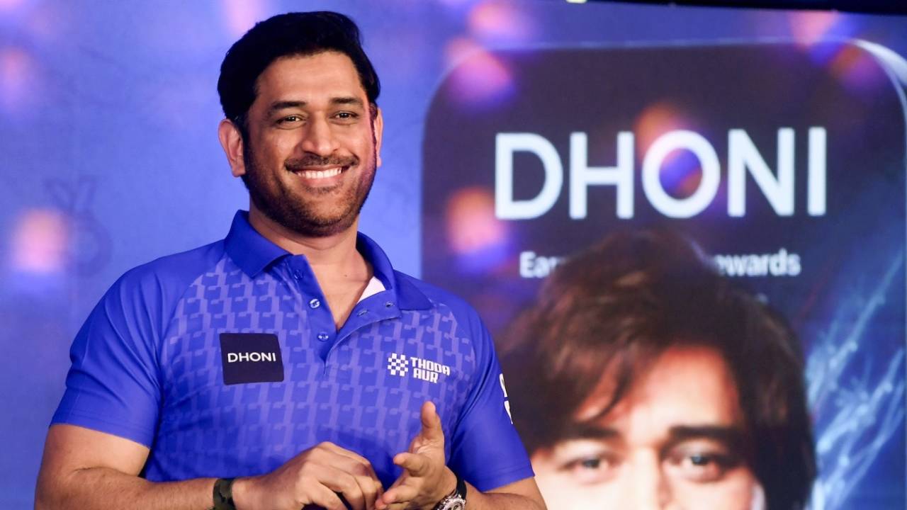 MS Dhoni at an event to launch an app in his name, Mumbai, February 19, 2025