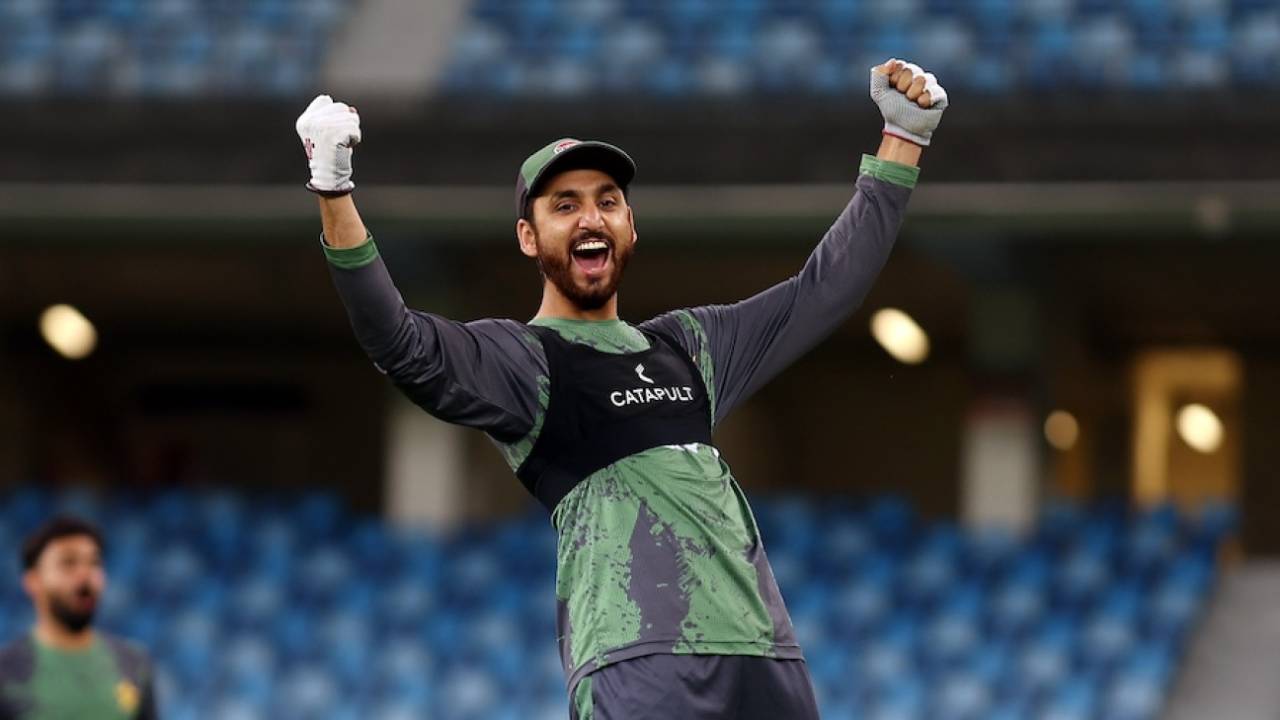 Salman Agha at a training session on the eve of Pakistan's Champions Trophy game against India, Dubai, February 22, 2025