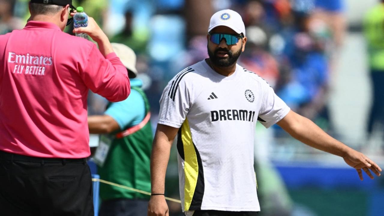 Rohit Sharma glances at the pitch, Pakistan vs India, ICC Men's Champions Trophy, Dubai, February 23, 2025