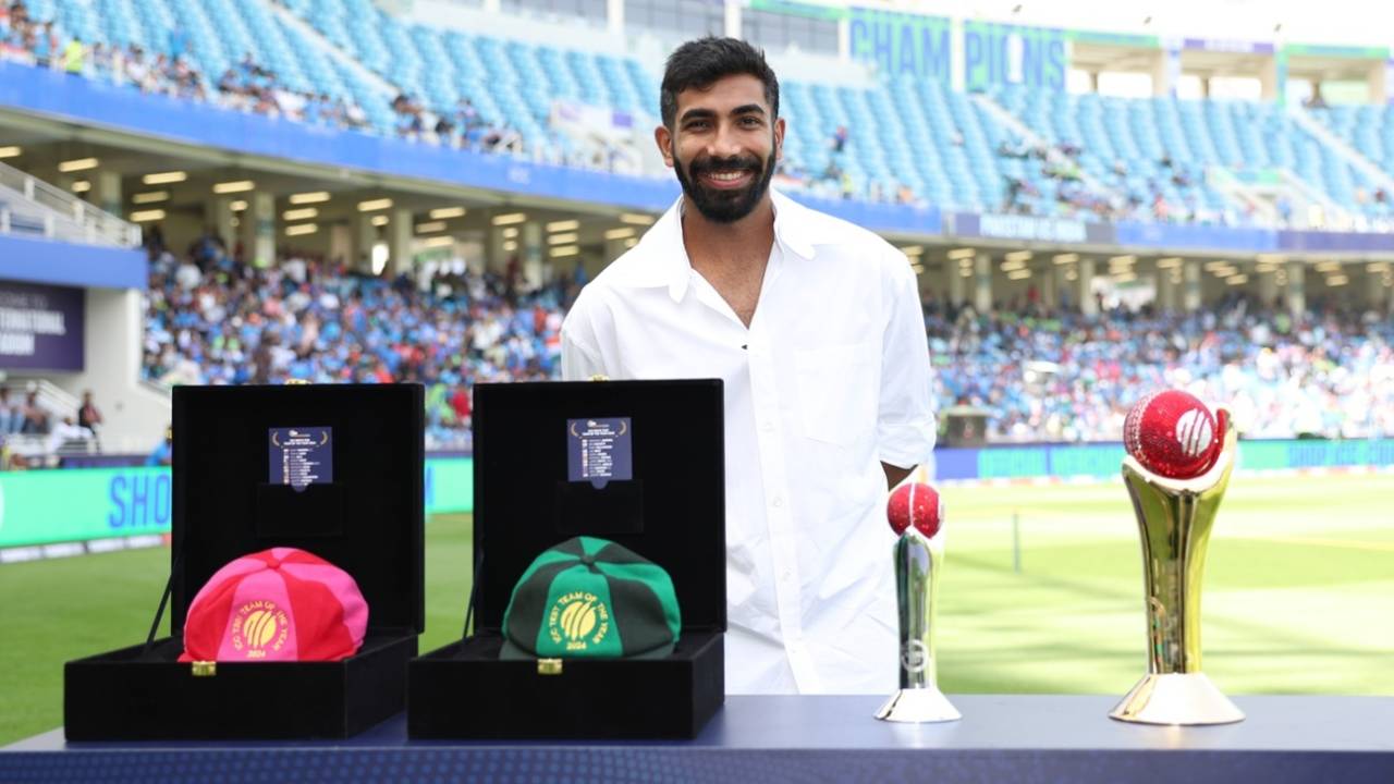 Jasprit Bumrah poses with his ICC Awards, Pakistan vs India, ICC Men's Champions Trophy, Dubai, February 23, 2025
