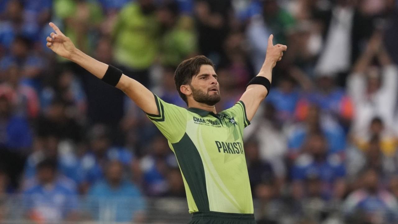Shaheen Shah Afridi celebrates after dismissing Rohit Sharma, Pakistan vs India, Dubai, Champions Trophy, February 23, 2025