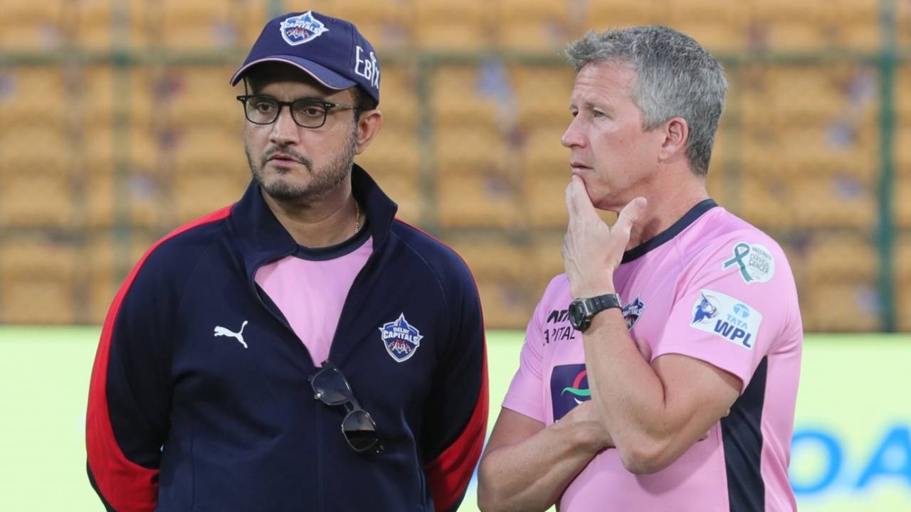 Delhi Capitals director Sourav Ganguly and head coach Jonathan Batty supervise training, Delhi Capitals vs Gujarat Giants, Bengaluru, WPL, February 25, 2025