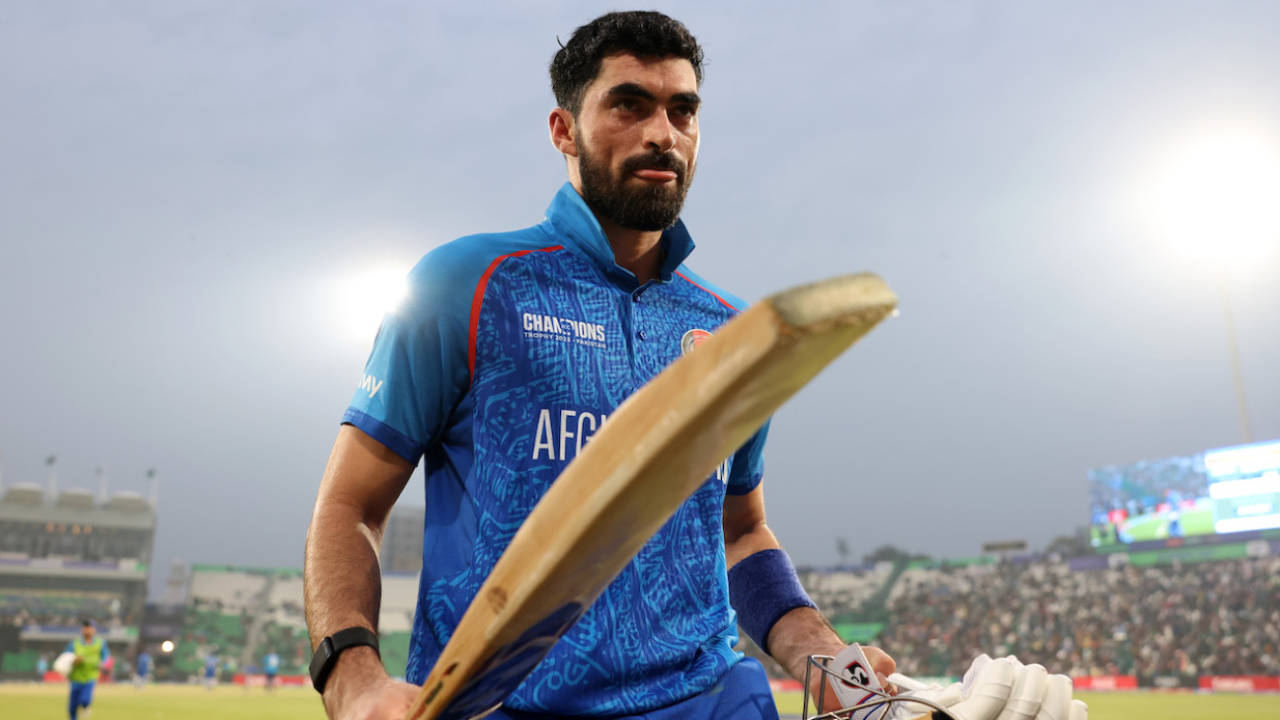 Ibrahim Zadran walks back after making a record-breaking 177, Gaddafi Stadium, Lahore, ICC Champions Trophy, February 26, 2025