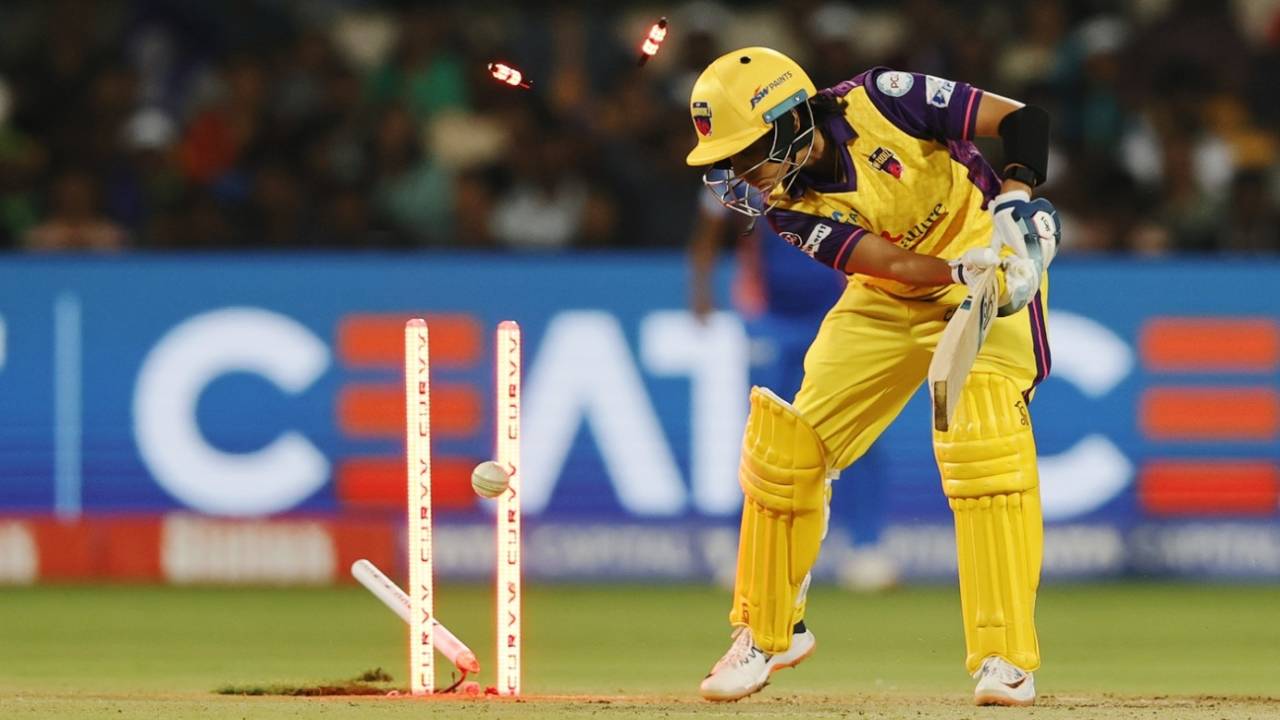 Saima Thakor is bowled, Mumbai Indians vs UP Warriorz, Bengaluru, WPL, February 26, 2025