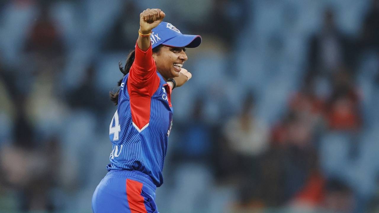 Minnu Mani wheels away after taking a wicket, Delhi Capitals vs Gujarat Giants, WPL, Lucknow, March 7, 2025
