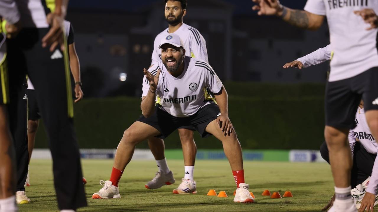 Rohit Sharma has a laugh during a training drill, India vs New Zealand, Champions Trophy final, Dubai, March 8, 2025