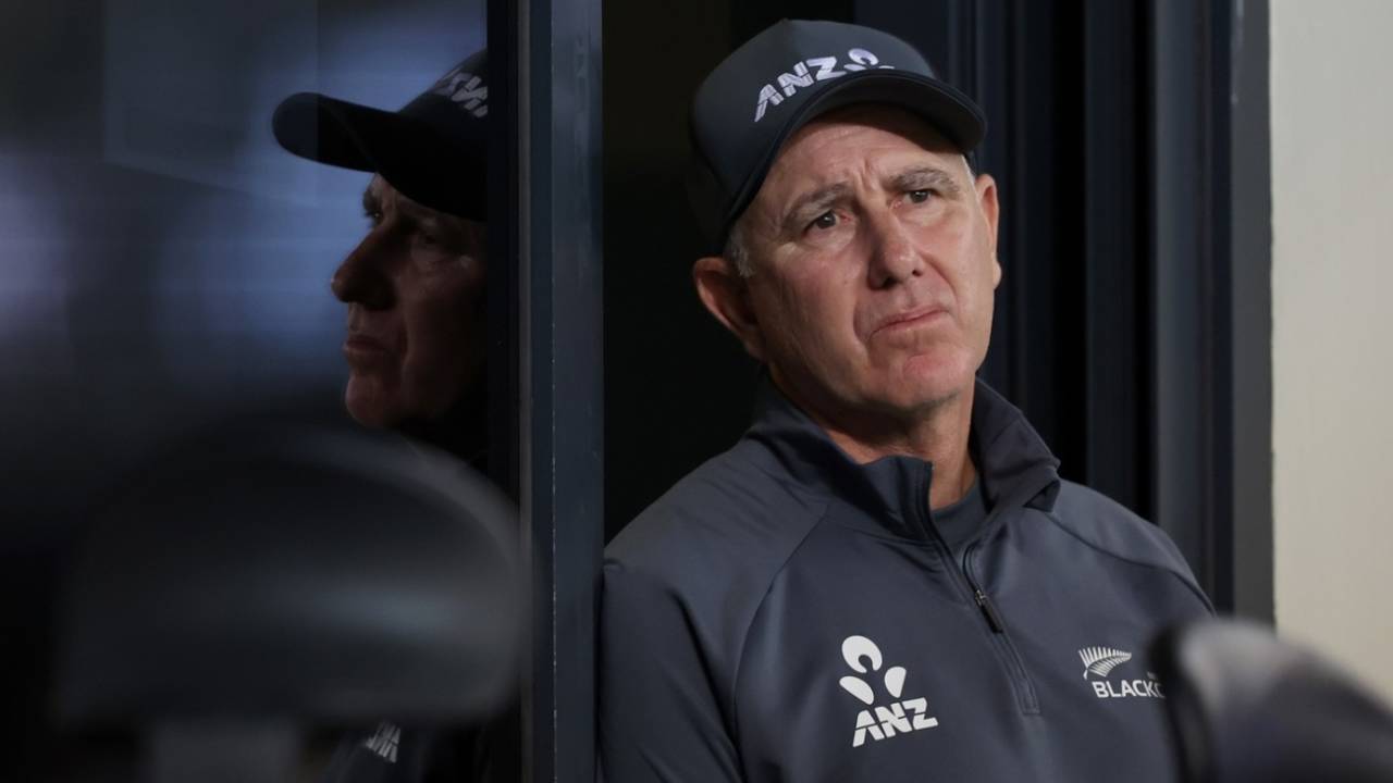 Gary Stead looks on, India vs New Zealand, Champions Trophy final, Dubai, March 9, 2025