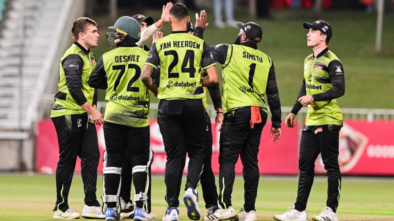 Warriors players celebrate a wicket, CSA Provincial One-Day Challenge Division One, April 26 2024