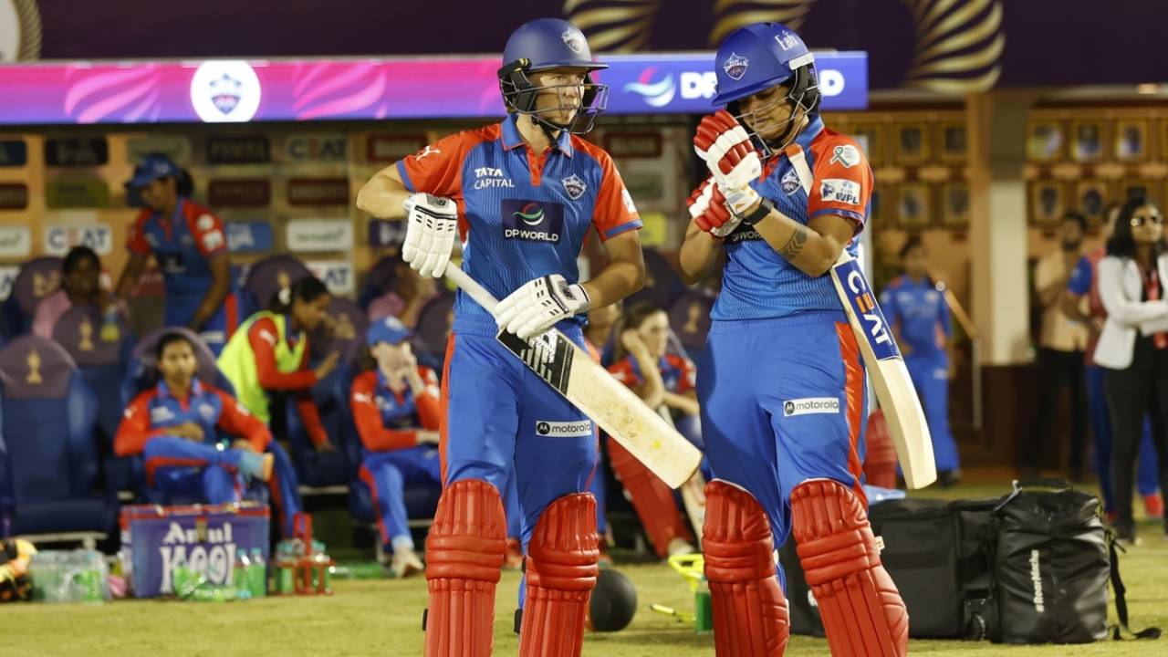 Meg Lanning and Shafali Verma walk out to open the batting for Delhi Capitals, Mumbai Indians vs Delhi Capitals, WPL 2025, final, Mumbai, March 15, 2025