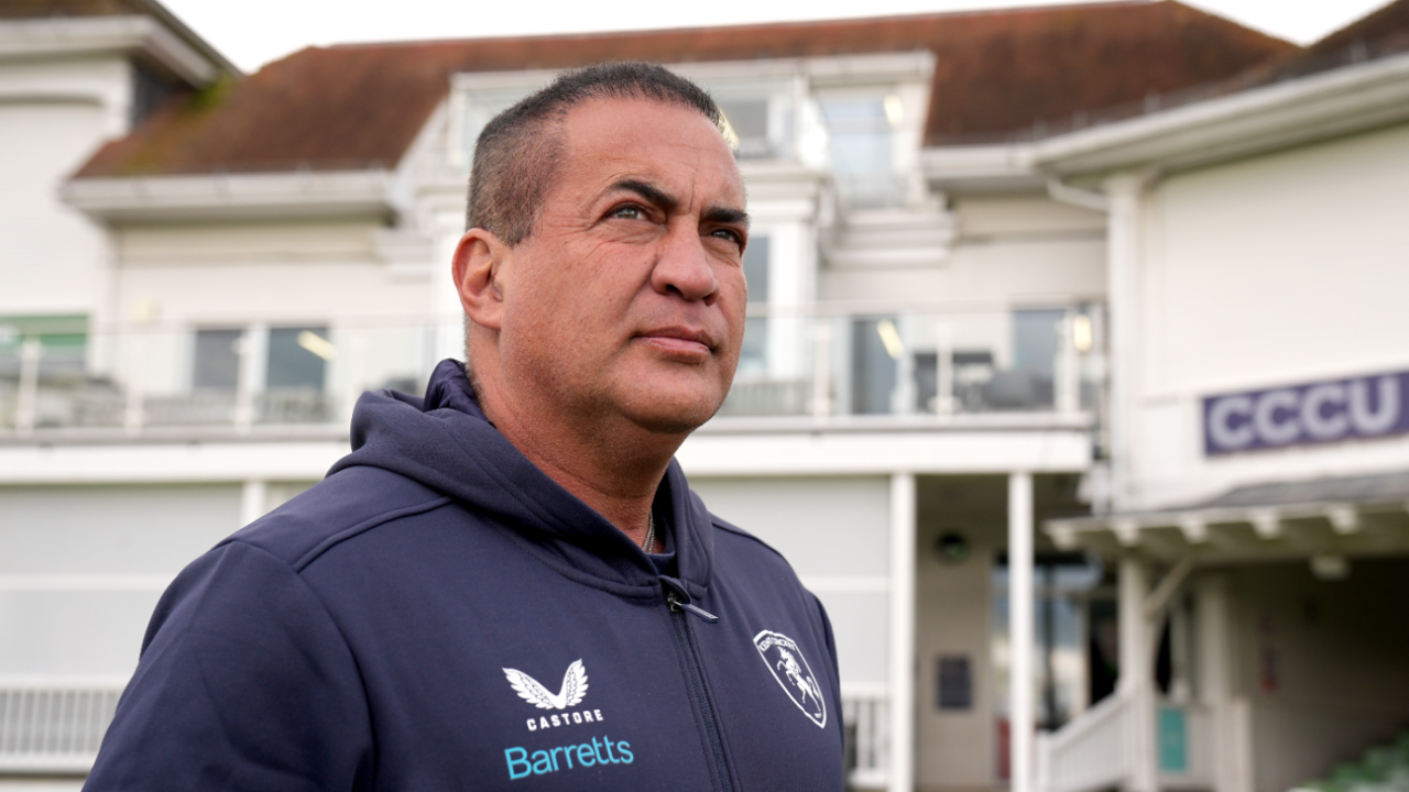 Adam Hollioake takes stock of his surroundings on his arrival as Kent head coach, Canterbury, March 14, 2025