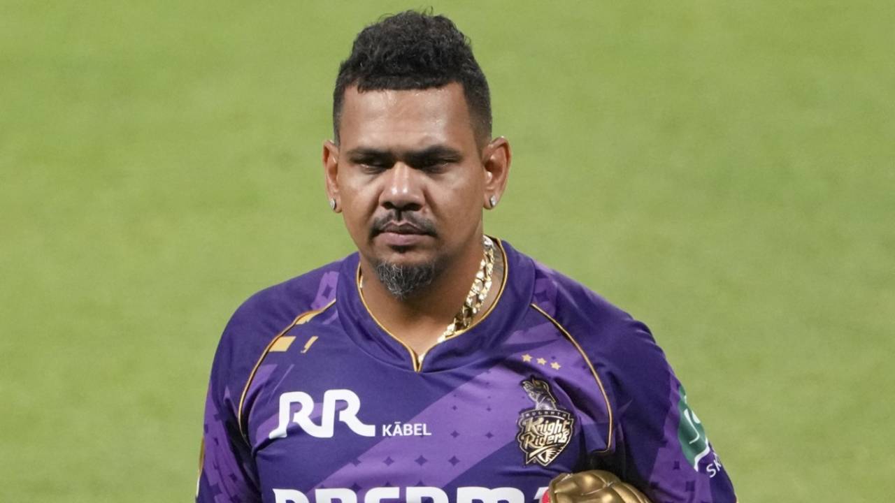 Sunil Narine prepares to bat at the nets, Kolkata, March 17, 2025