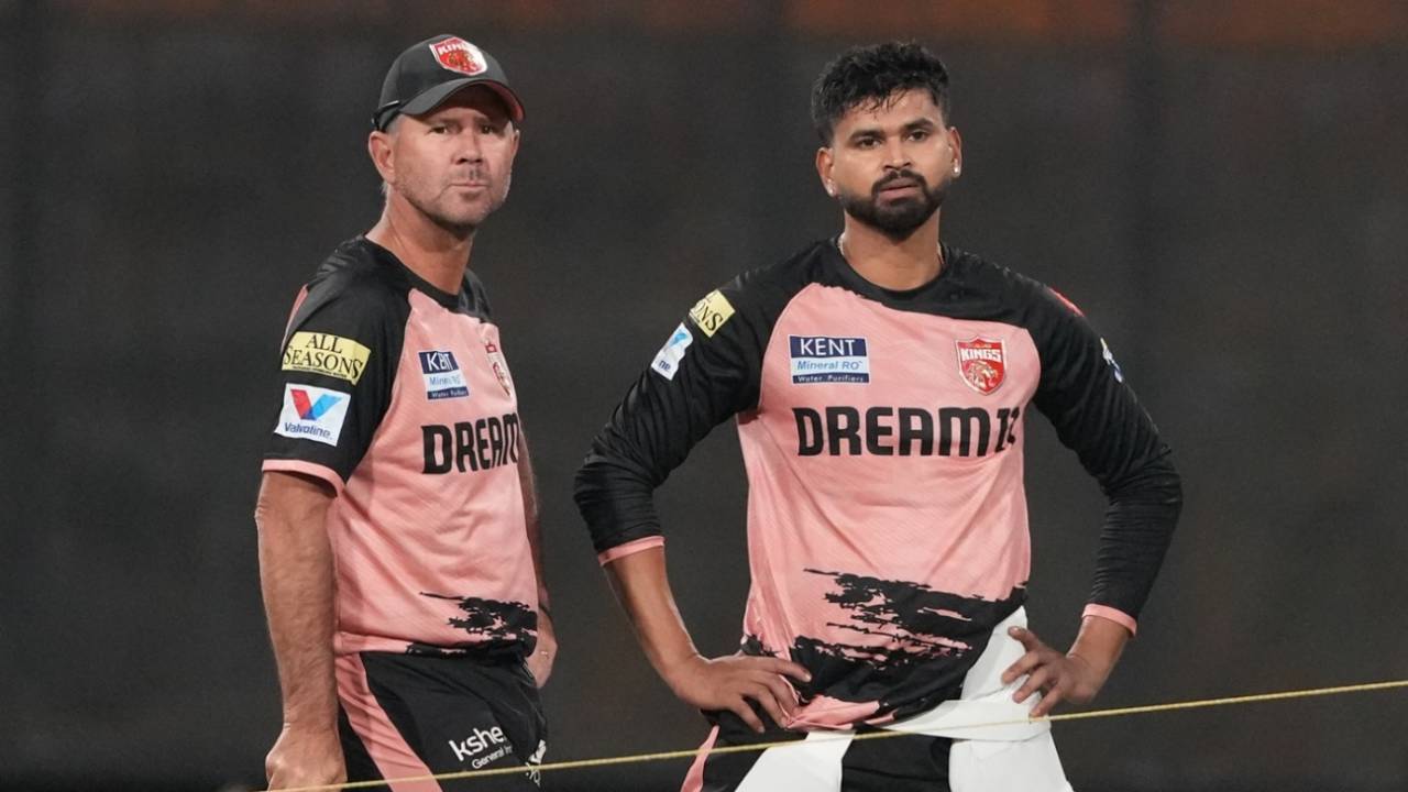 Shreyas Iyer and Ricky Ponting have a close eye on proceedings at training, IPL 2025, Chandigarh, March 18, 2025