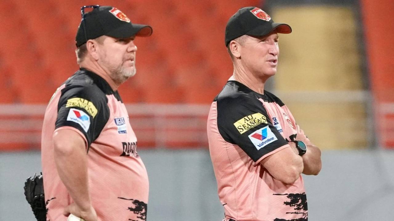 Coaches James Hopes and Brad Haddin watch training, IPL 2025, March 24, 2025