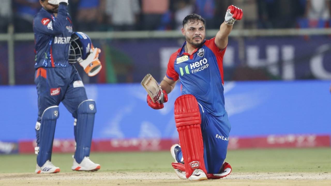 Ashutosh Sharma brings out his celebration after his heroics, Delhi Capitals vs Lucknow Super Giants, IPL 2025, Visakhapatnam, March 24, 2025