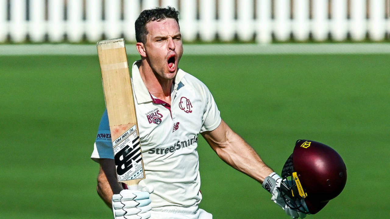 Jack Wildermuth roars on bringing up his century, South Australia vs Queensland, Sheffield Shield final, Karen Rolton Oval, March 28, 2025