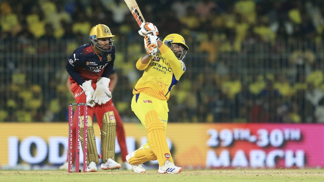 Ravindra Jadeja chipped in with 25 late in the chase, Chennai Super Kings vs Royal Challengers Bengaluru, IPL 2025, Chennai, March 28, 2025