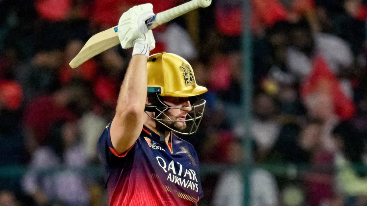 Liam Livingstone celebrates his first fifty for RCB, Royal Challengers Bengaluru vs Gujarat Titans, IPL 2025, Bengaluru, April 2, 2025