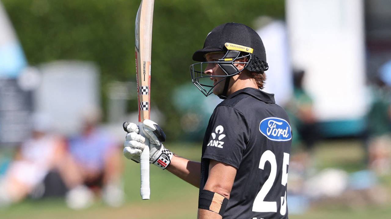 Rhys Mariu brought up his maiden international fifty, New Zealand vs Pakistan, 3rd ODI, Mount Maunganui, April 5, 2025