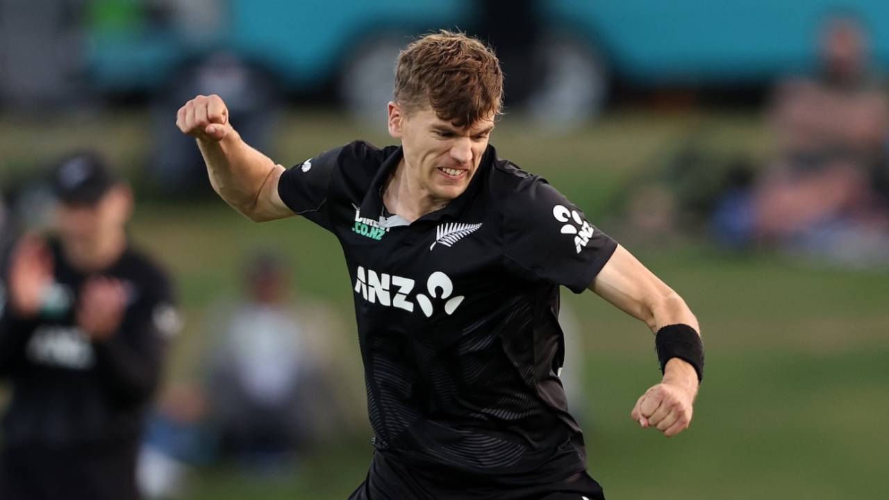 Ben Sears celebrates a wicket, New Zealand vs Pakistan, 3rd ODI, Mount Maunganui, April 5, 2025