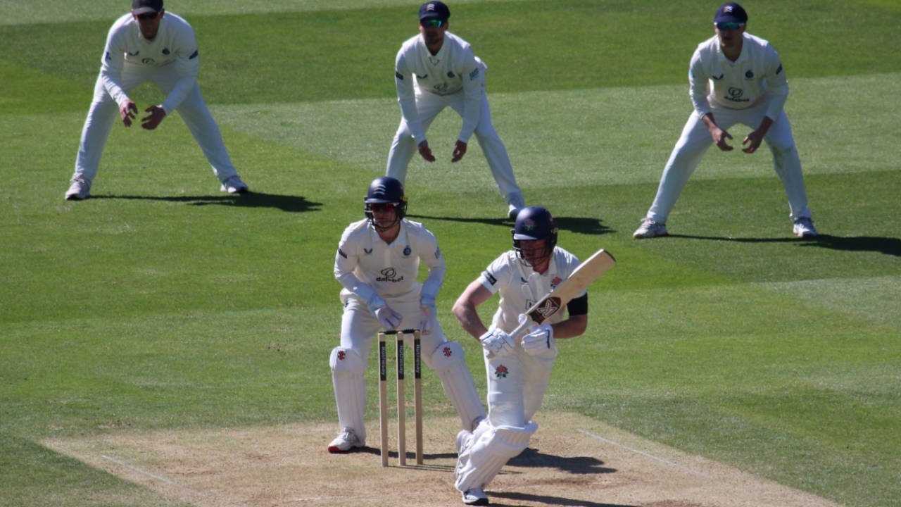 Keaton Jennings works a single into the leg side, Middlesex vs Lancashire, County Championship, Division Two, Lord's, 4th day, April 7, 2025