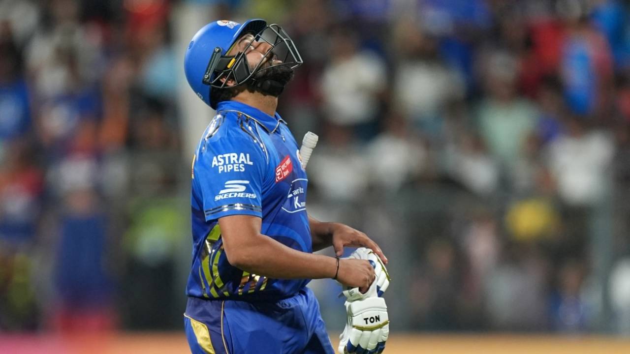 A dejected Rohit Sharma walks back after falling for 17, Mumbai Indians vs Royal Challengers Bengaluru, IPL 2025, Wankhede, April 7, 2025